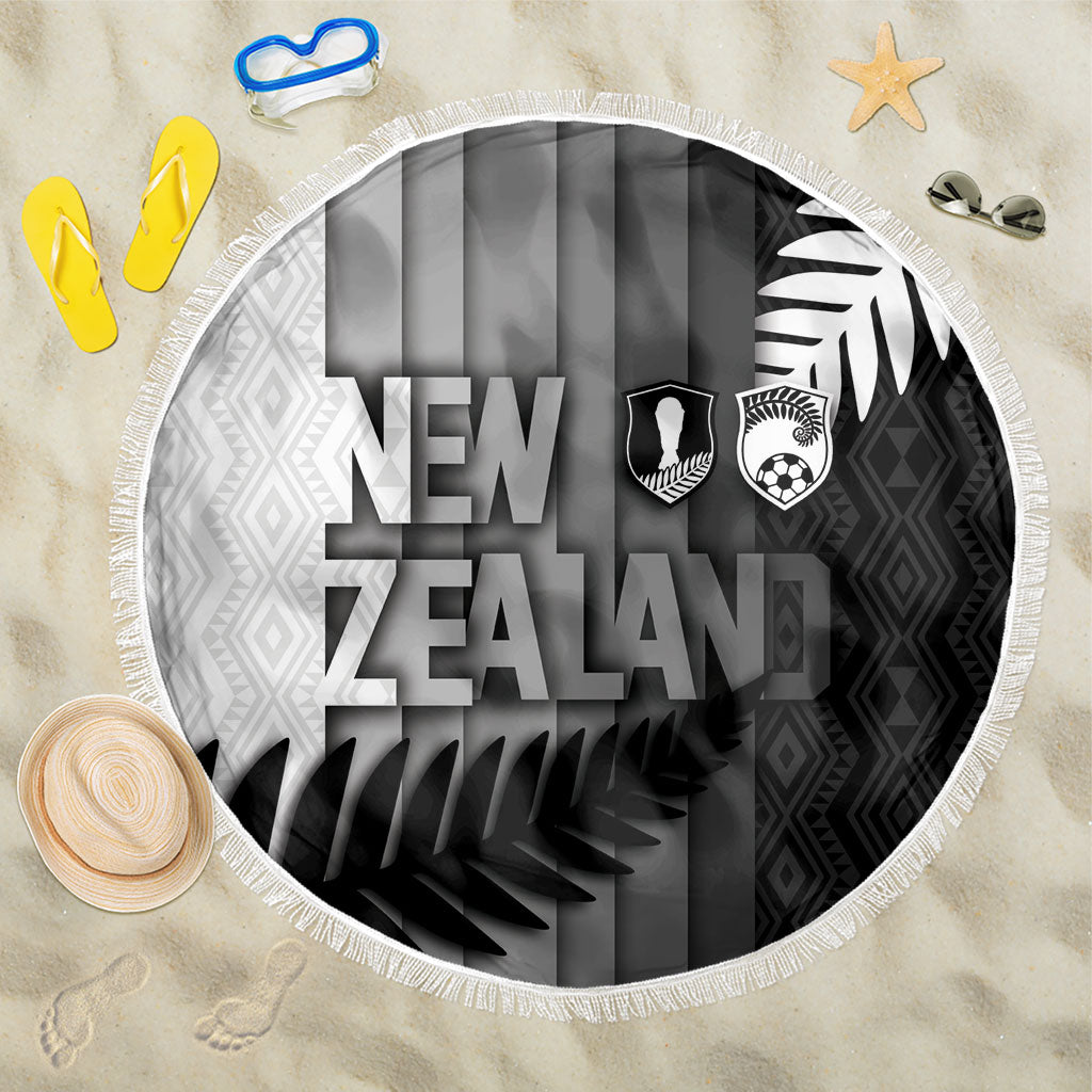 New Zealand Football Beach Blanket Silver Fern Maori Pattern Monochrome