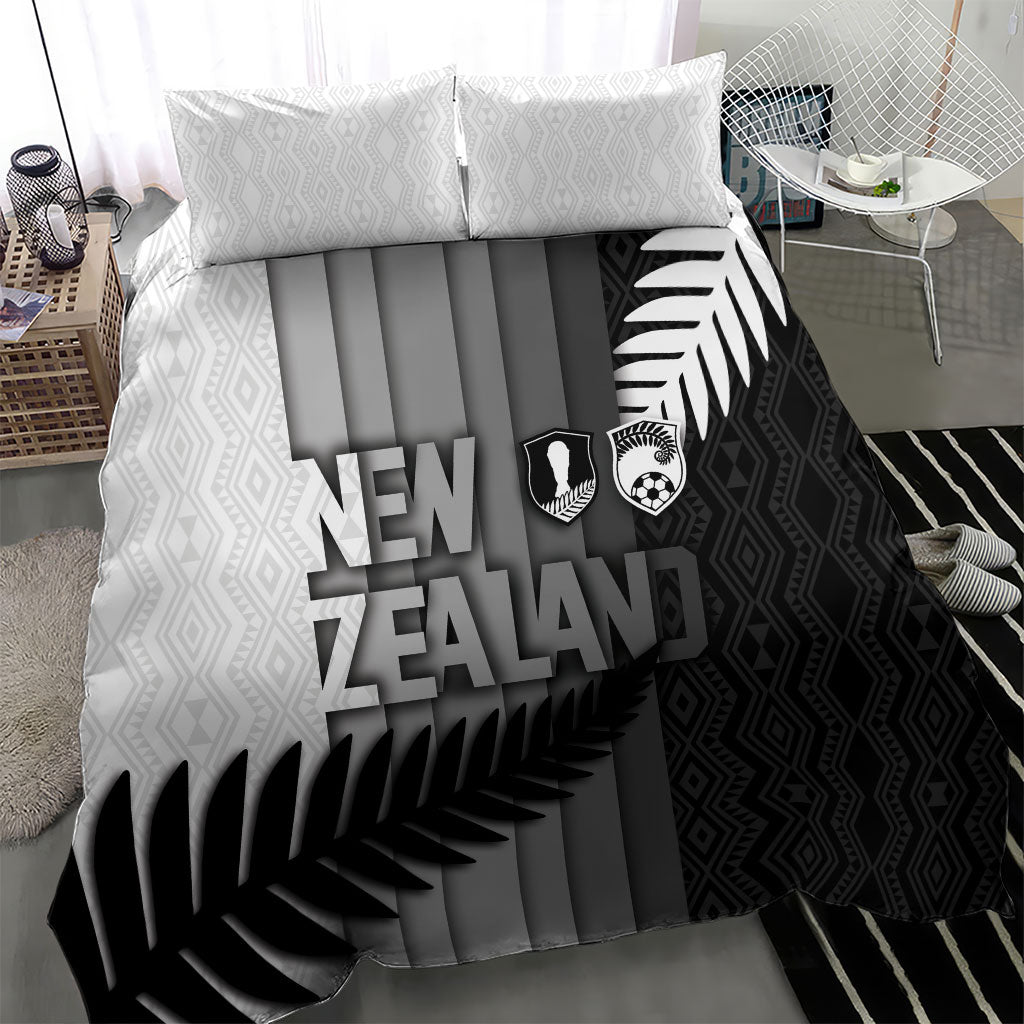 New Zealand Football Bedding Set Silver Fern Maori Pattern Monochrome
