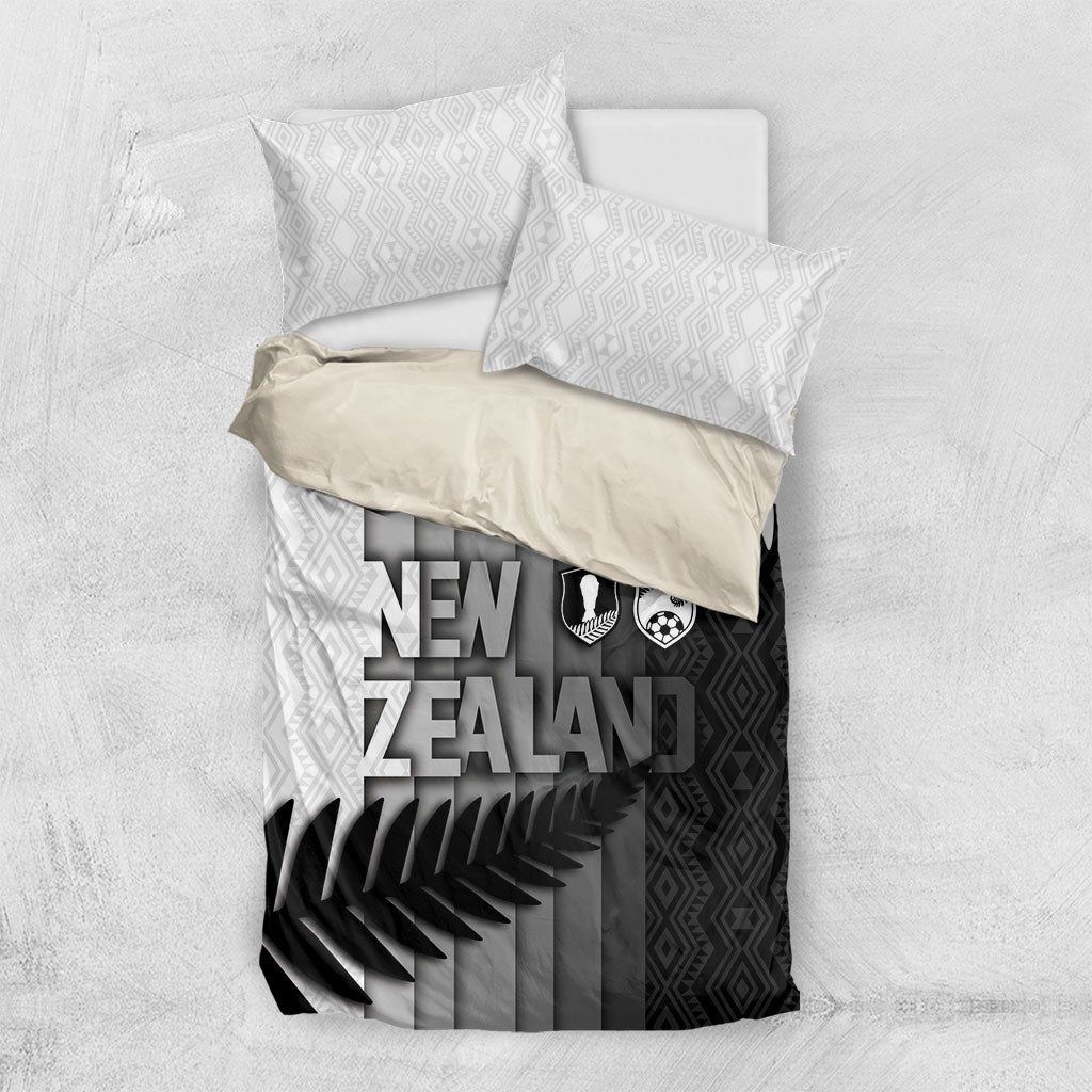 New Zealand Football Bedding Set Silver Fern Maori Pattern Monochrome
