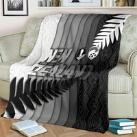 New Zealand Football Blanket Silver Fern Maori Pattern Monochrome