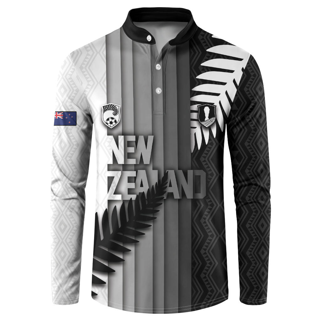 Custom New Zealand Football Button Sweatshirt Silver Fern Maori Pattern Monochrome