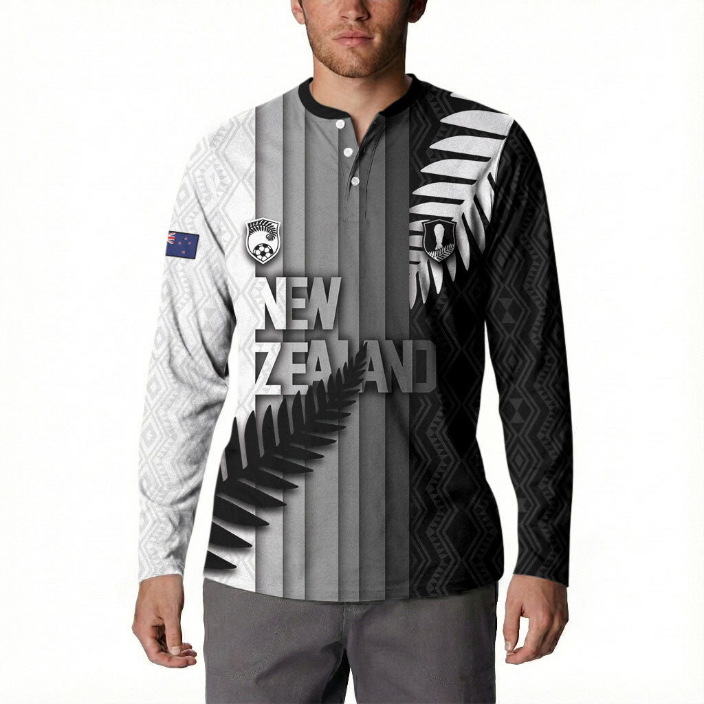 Custom New Zealand Football Button Sweatshirt Silver Fern Maori Pattern Monochrome