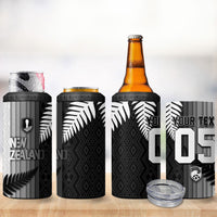 Custom New Zealand Football 4 in 1 Can Cooler Tumbler Silver Fern Maori Pattern Monochrome DT05 - Polynesian Pride