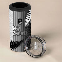Custom New Zealand Football 4 in 1 Can Cooler Tumbler Silver Fern Maori Pattern Monochrome DT05 - Polynesian Pride