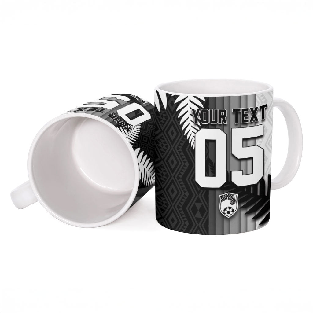 Custom New Zealand Football Ceramic Mug Silver Fern Maori Pattern Monochrome