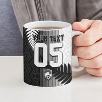 Custom New Zealand Football Ceramic Mug Silver Fern Maori Pattern Monochrome
