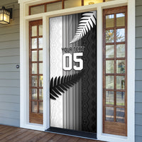 Custom New Zealand Football Door Cover Silver Fern Maori Pattern Monochrome