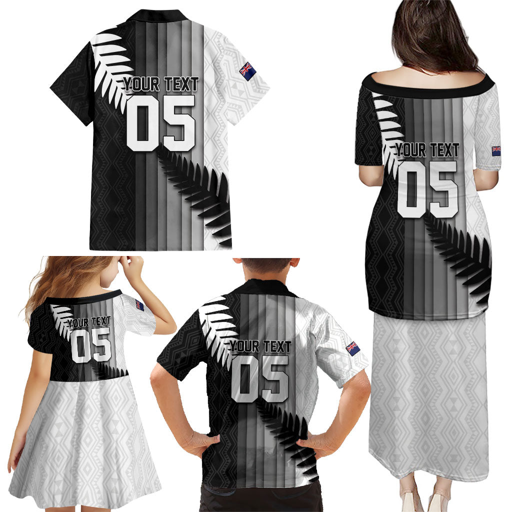 Custom New Zealand Football Family Matching Puletasi and Hawaiian Shirt Silver Fern Maori Pattern Monochrome DT05 - Polynesian Pride