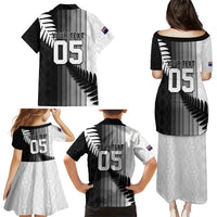Custom New Zealand Football Family Matching Puletasi and Hawaiian Shirt Silver Fern Maori Pattern Monochrome DT05 - Polynesian Pride