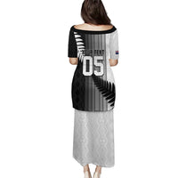 Custom New Zealand Football Family Matching Puletasi and Hawaiian Shirt Silver Fern Maori Pattern Monochrome DT05 - Polynesian Pride