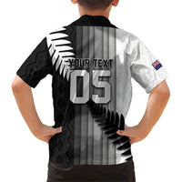 Custom New Zealand Football Family Matching Short Sleeve Bodycon Dress and Hawaiian Shirt Silver Fern Maori Pattern Monochrome DT05 - Polynesian Pride