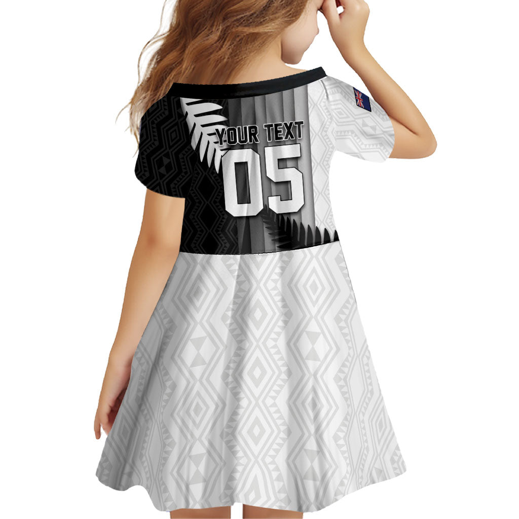 Custom New Zealand Football Family Matching Short Sleeve Bodycon Dress and Hawaiian Shirt Silver Fern Maori Pattern Monochrome DT05 - Polynesian Pride
