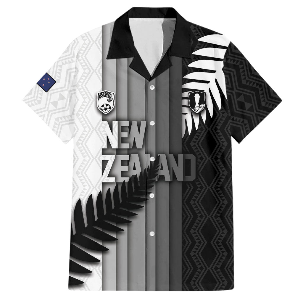 Custom New Zealand Football Family Matching Short Sleeve Bodycon Dress and Hawaiian Shirt Silver Fern Maori Pattern Monochrome DT05 Dad's Shirt - Short Sleeve White - Polynesian Pride