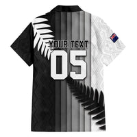 Custom New Zealand Football Family Matching Short Sleeve Bodycon Dress and Hawaiian Shirt Silver Fern Maori Pattern Monochrome DT05 - Polynesian Pride