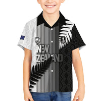 Custom New Zealand Football Family Matching Short Sleeve Bodycon Dress and Hawaiian Shirt Silver Fern Maori Pattern Monochrome DT05 Son's Shirt White - Polynesian Pride