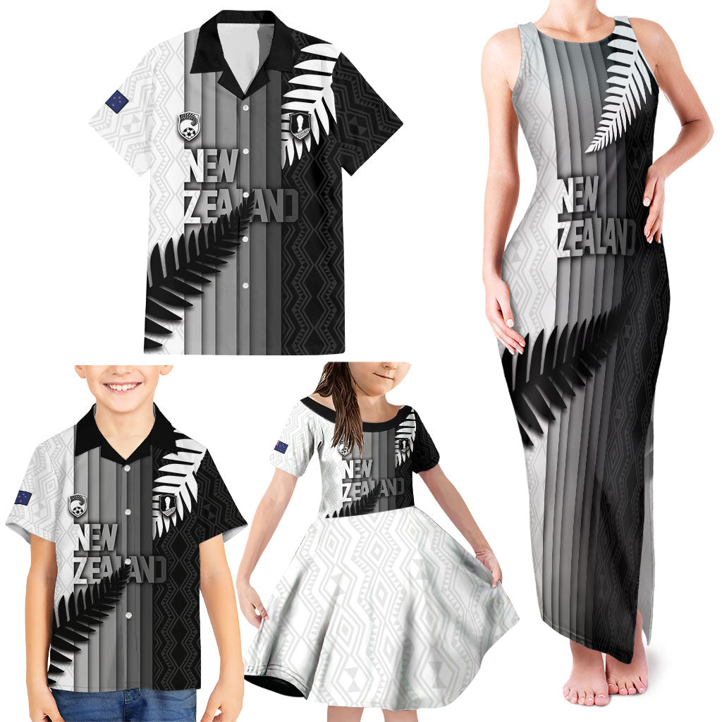 Custom New Zealand Football Family Matching Tank Maxi Dress and Hawaiian Shirt Silver Fern Maori Pattern Monochrome DT05 - Polynesian Pride