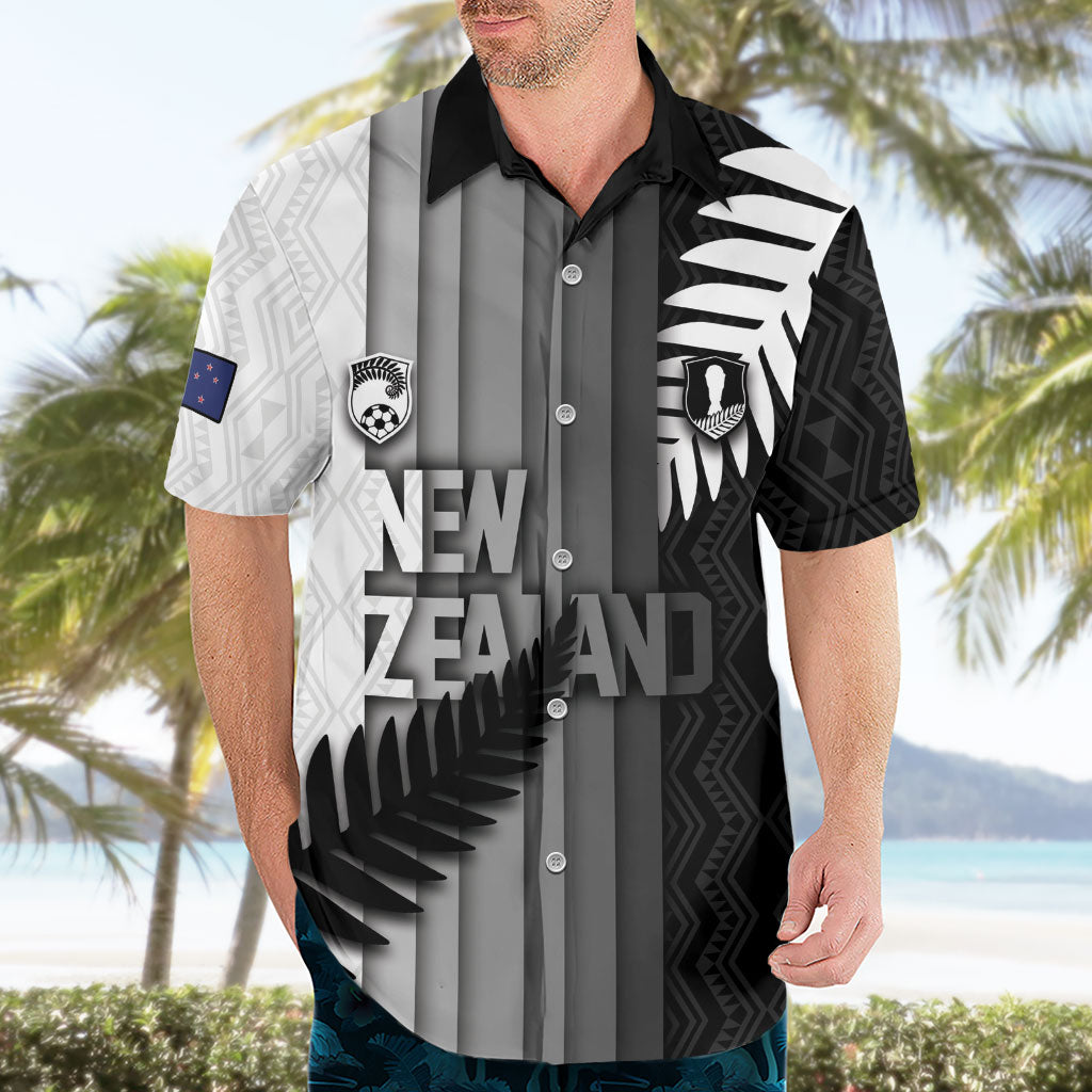 Custom New Zealand Football Hawaiian Shirt Silver Fern Maori Pattern Monochrome