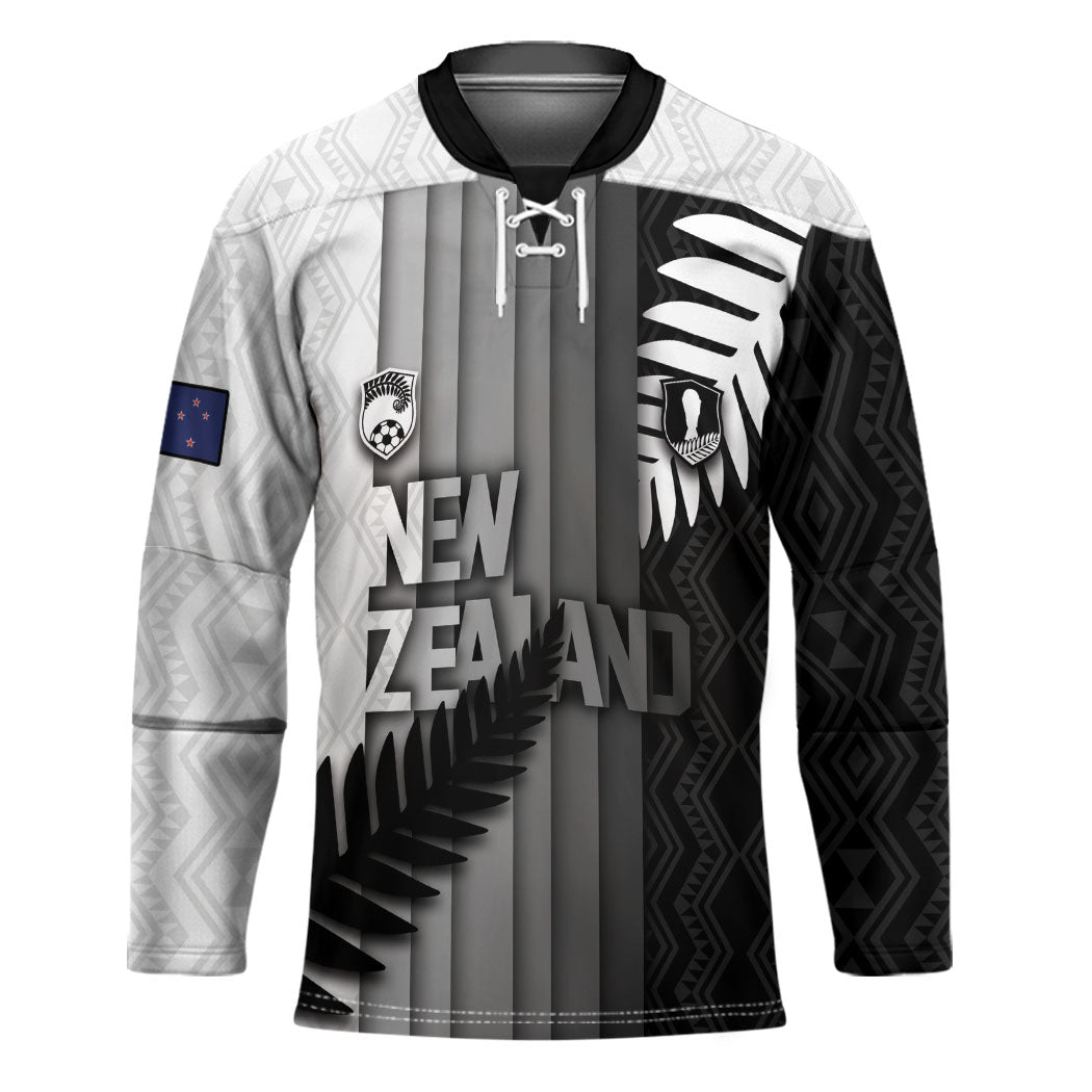 Custom New Zealand Football Hockey Jersey Silver Fern Maori Pattern Monochrome