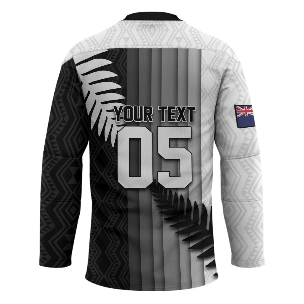 Custom New Zealand Football Hockey Jersey Silver Fern Maori Pattern Monochrome