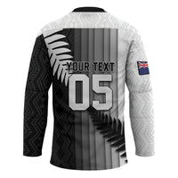 Custom New Zealand Football Hockey Jersey Silver Fern Maori Pattern Monochrome