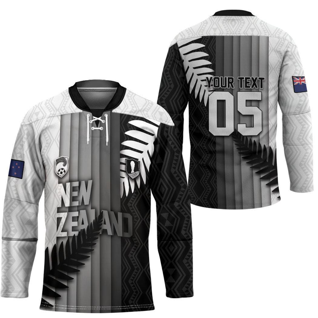Custom New Zealand Football Hockey Jersey Silver Fern Maori Pattern Monochrome