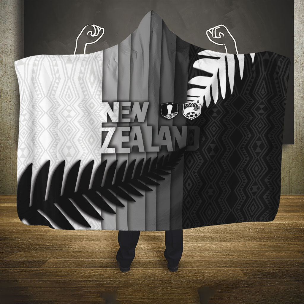 New Zealand Football Hooded Blanket Silver Fern Maori Pattern Monochrome