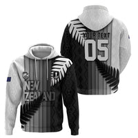Custom New Zealand Football Hoodie Silver Fern Maori Pattern Monochrome