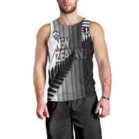 Custom New Zealand Football Men Tank Top Silver Fern Maori Pattern Monochrome