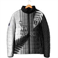 Custom New Zealand Football Padded Jacket Silver Fern Maori Pattern Monochrome