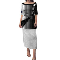 Custom New Zealand Football Puletasi Silver Fern Maori Pattern Monochrome