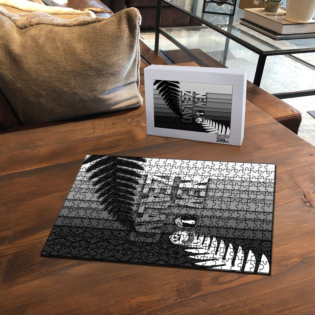 New Zealand Football Puzzle Silver Fern Maori Pattern Monochrome