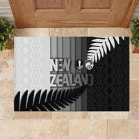 New Zealand Football Rubber Doormat Silver Fern Maori Pattern Monochrome