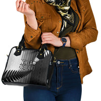 New Zealand Football Shoulder Handbag Silver Fern Maori Pattern Monochrome