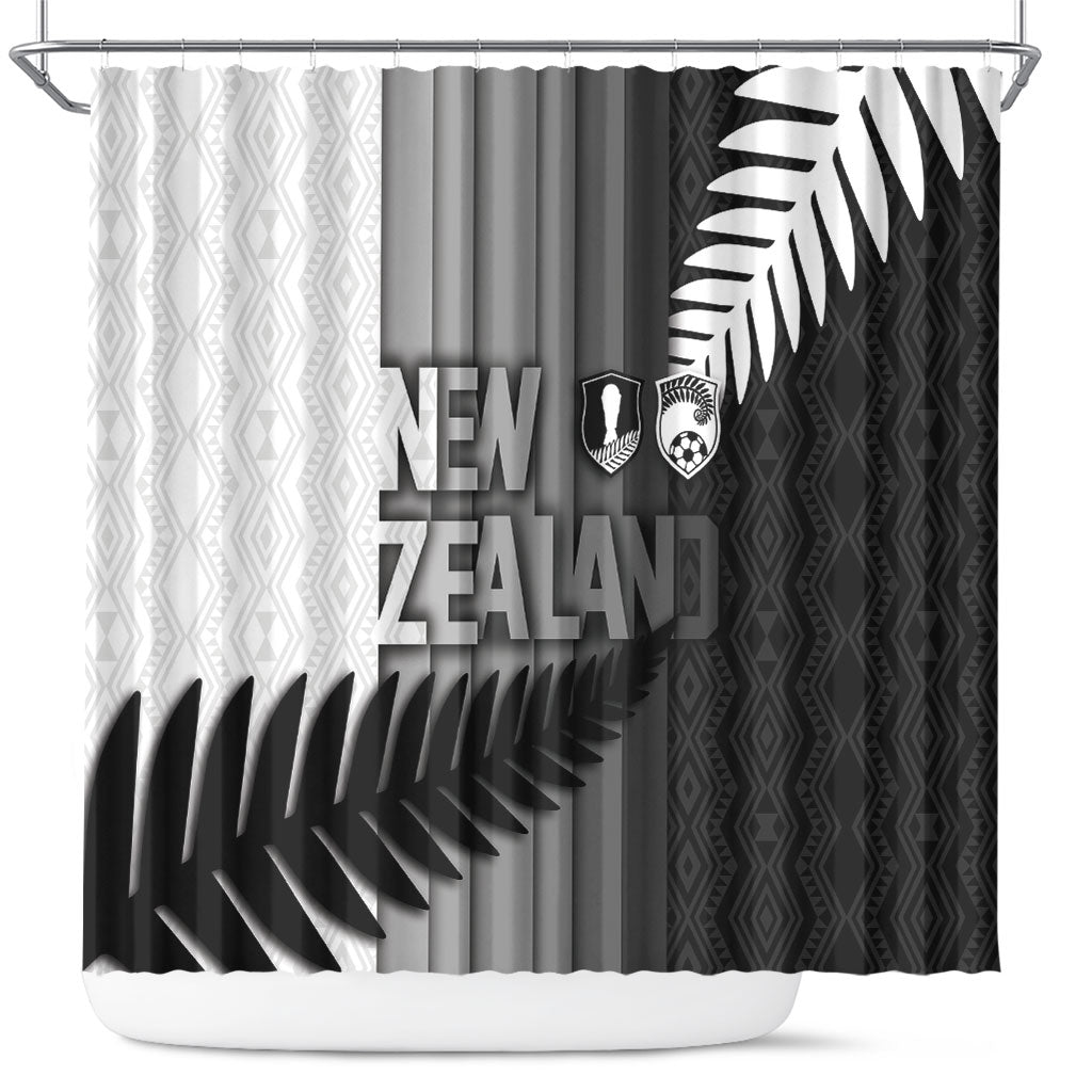 New Zealand Football Shower Curtain Silver Fern Maori Pattern Monochrome