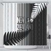 New Zealand Football Shower Curtain Silver Fern Maori Pattern Monochrome