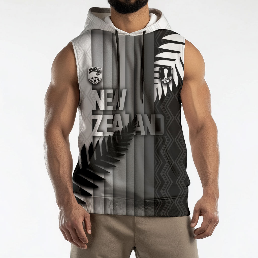 Custom New Zealand Football Sleeveless Hoodie Silver Fern Maori Pattern Monochrome