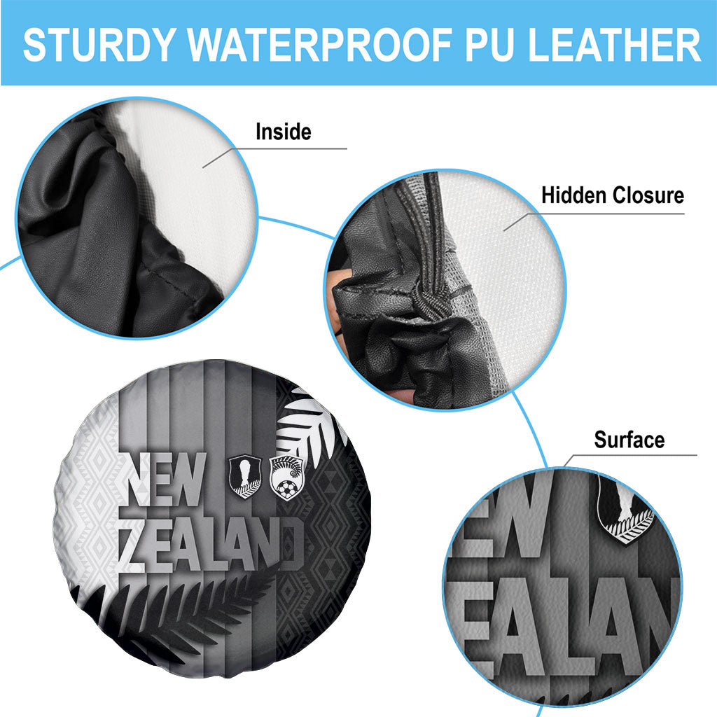 New Zealand Football Spare Tire Cover Silver Fern Maori Pattern Monochrome