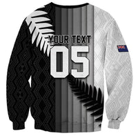 Custom New Zealand Football Sweatshirt Silver Fern Maori Pattern Monochrome