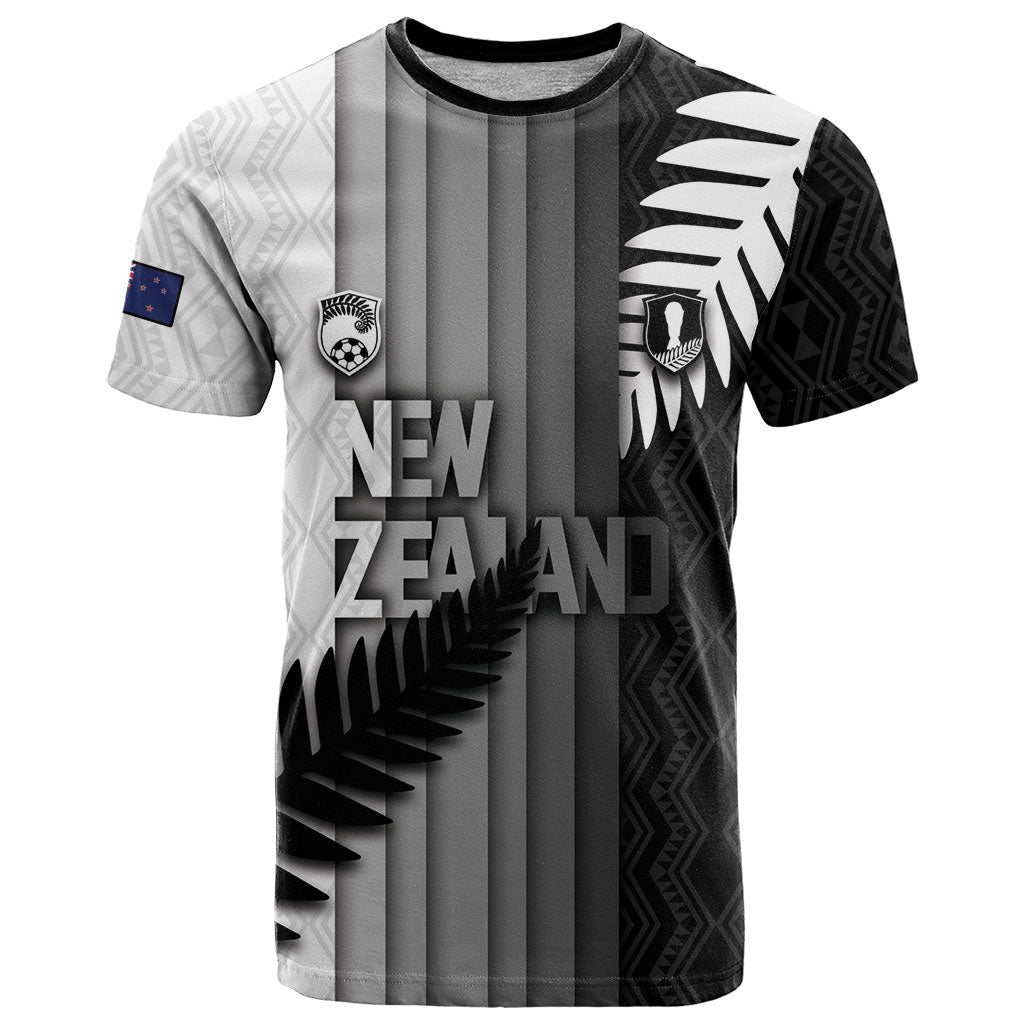 Custom New Zealand Football T Shirt Silver Fern Maori Pattern Monochrome