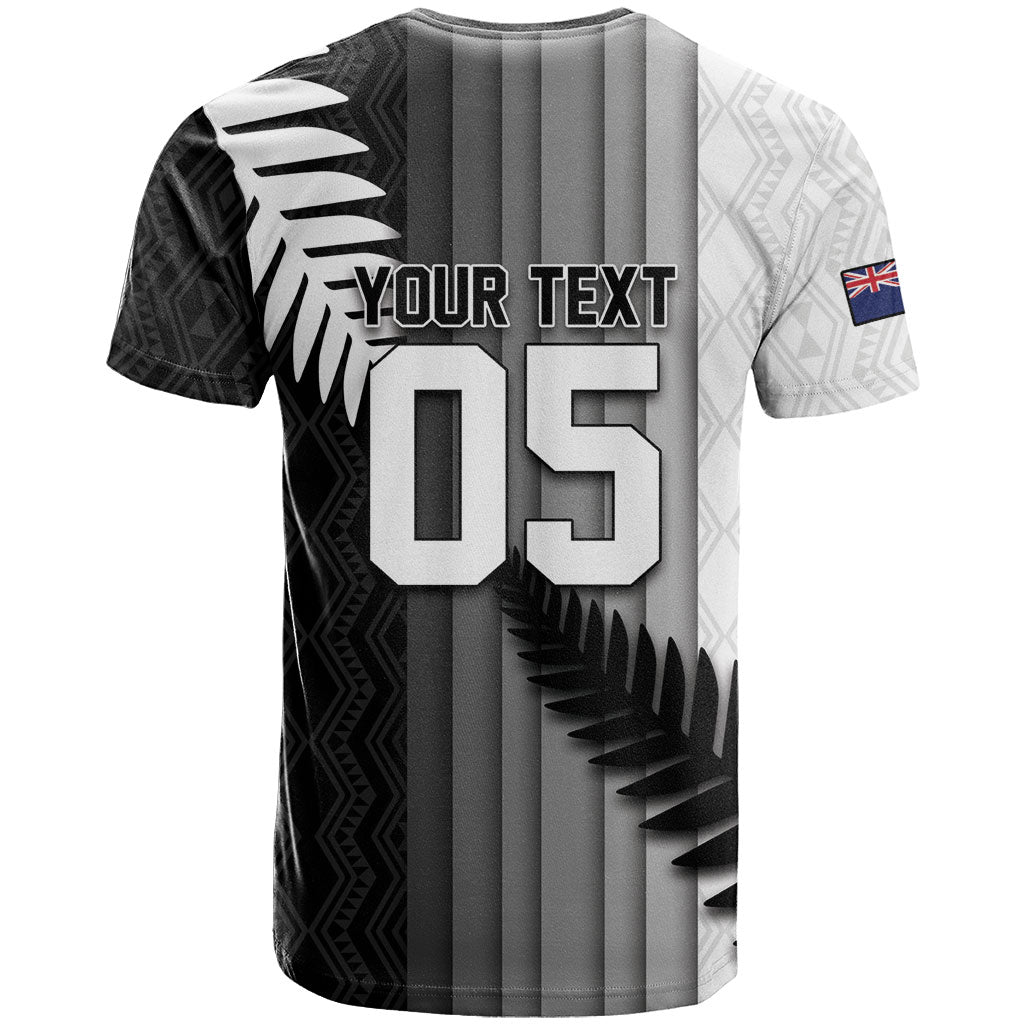 Custom New Zealand Football T Shirt Silver Fern Maori Pattern Monochrome