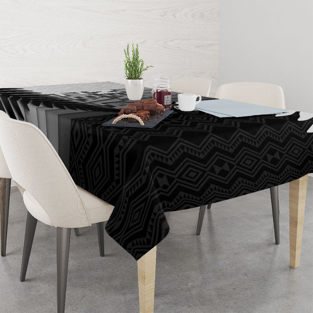 New Zealand Football Tablecloth Silver Fern Maori Pattern Monochrome