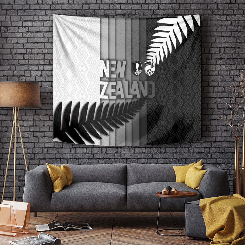 New Zealand Football Tapestry Silver Fern Maori Pattern Monochrome