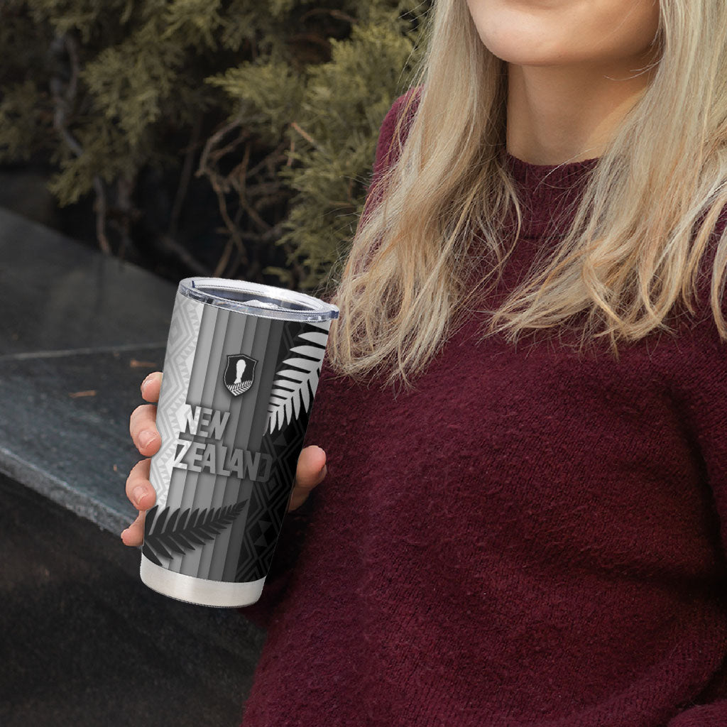 Custom New Zealand Football Tumbler Cup Silver Fern Maori Pattern Monochrome
