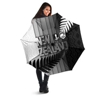 New Zealand Football Umbrella Silver Fern Maori Pattern Monochrome