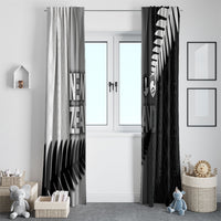 New Zealand Football Window Curtain Silver Fern Maori Pattern Monochrome