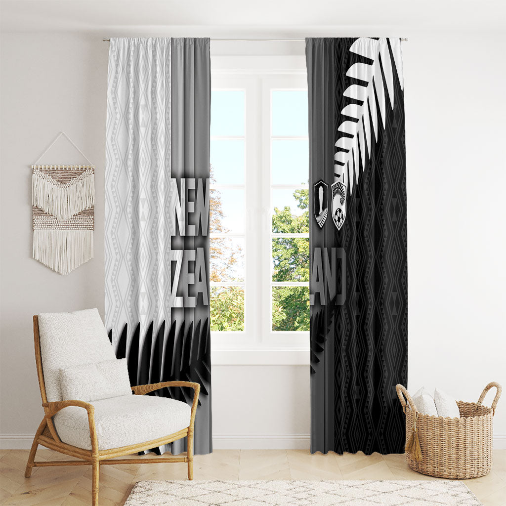 New Zealand Football Window Curtain Silver Fern Maori Pattern Monochrome