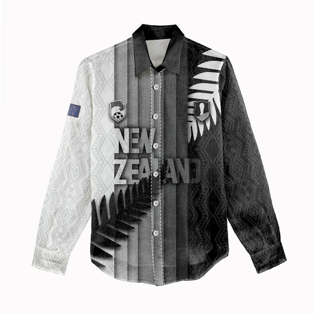 Custom New Zealand Football Women Casual Shirt Silver Fern Maori Pattern Monochrome DT05 - Polynesian Pride