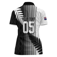 Custom New Zealand Football Women Polo Shirt Silver Fern Maori Pattern Monochrome DT05 - Polynesian Pride