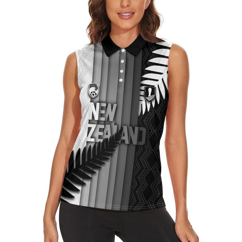 Custom New Zealand Football Women Sleeveless Polo Shirt Silver Fern Maori Pattern Monochrome DT05 - Polynesian Pride