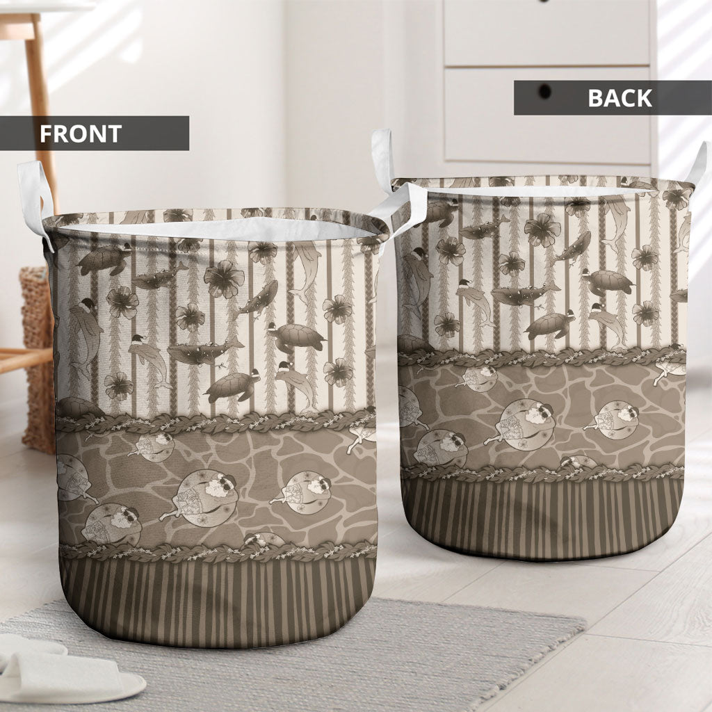 Hawaii Christmas In July Laundry Basket Beige Mele Kalikimaka Sea Animals DT05 - Polynesian Pride